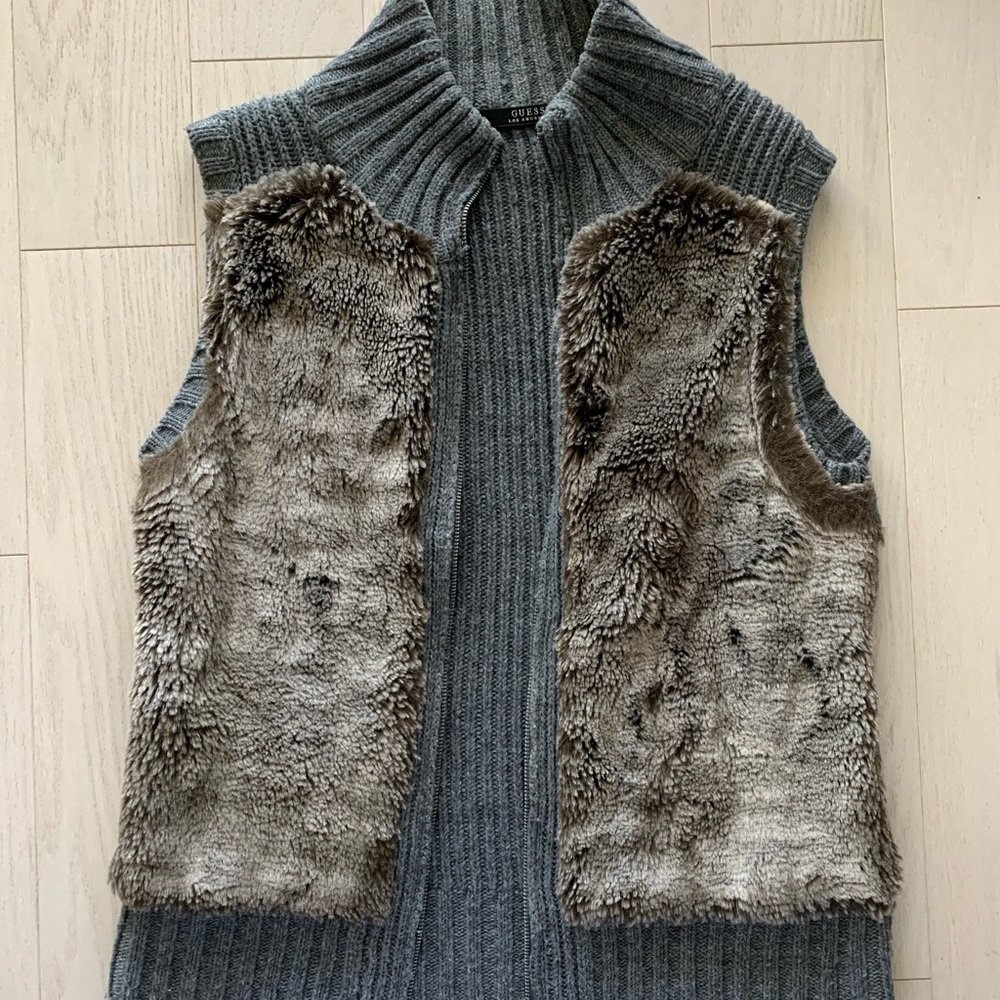 Guess Faux Fur Vest cozy and stylish size medium full zip sweater vest